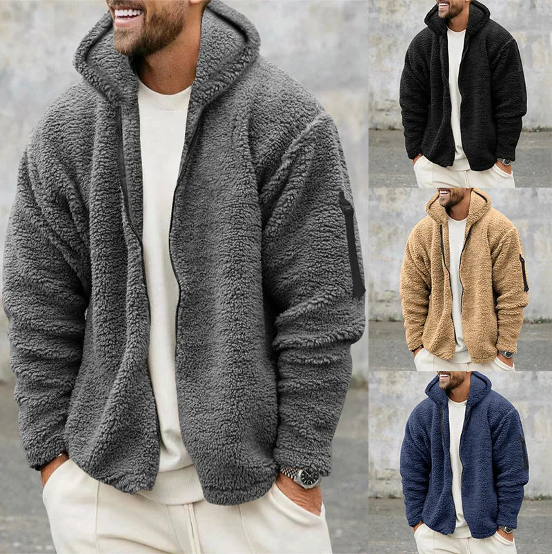 Men's Autumn and Winter Double-Sided Fleece Warm Jacket  Loose Hooded Casual Jacket