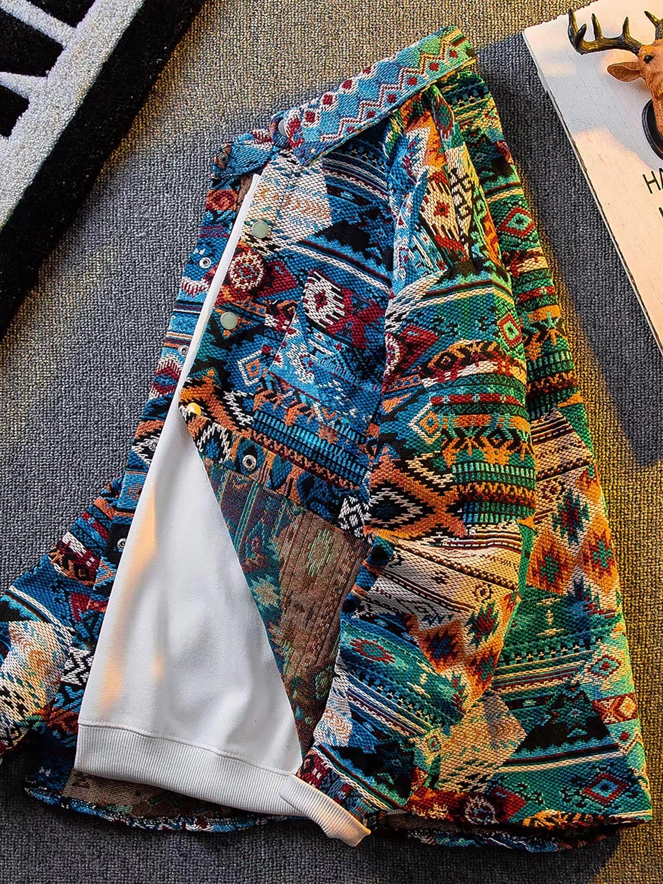 Spring and autumn new ethnic style printed long-sleeve jacket for men, high-end stylish trendy jacket