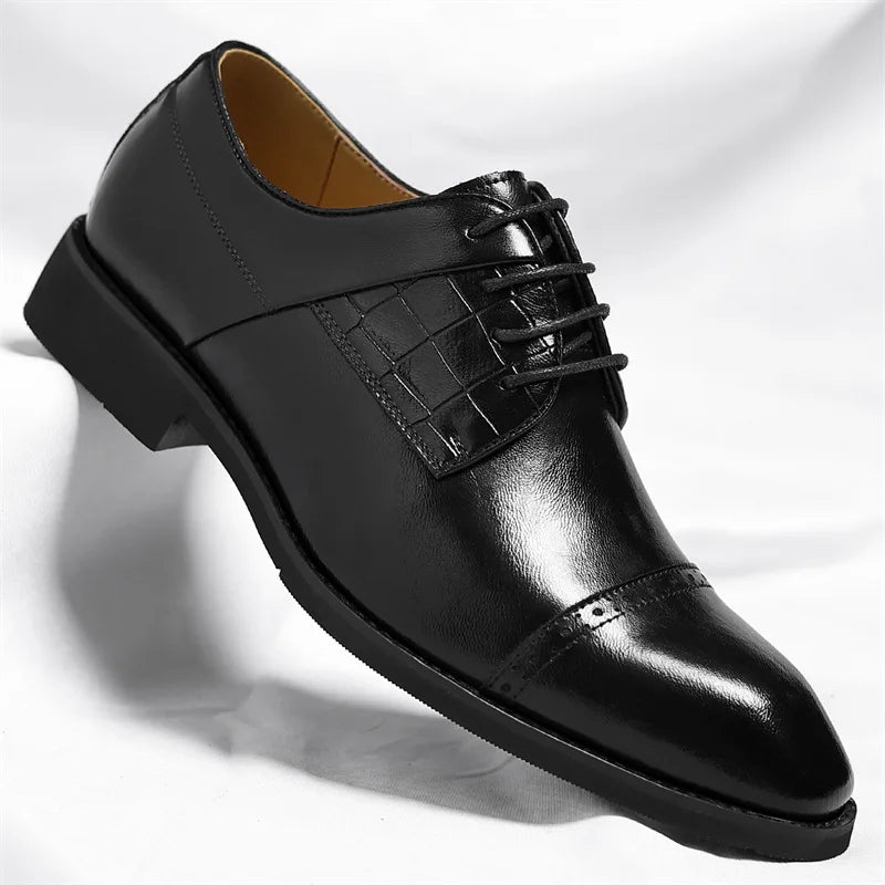 Men's Big Size 39-48 Black Leather Cap-Toe Oxford Shoes New Formal Business Dress Shoes Male Spring Autumn Wedding Shoe for Man