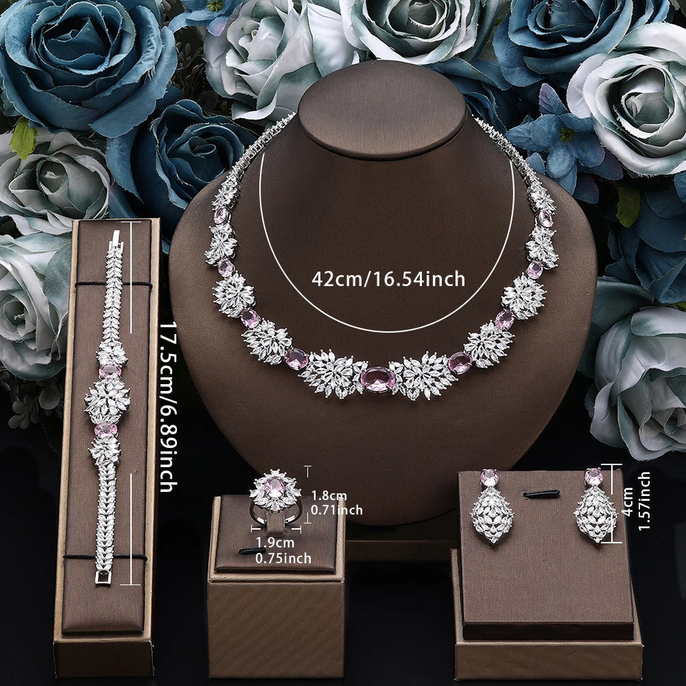 2025 New 4-piece Bride Zirconia Full Set Women's Party Jewelry, Luxury Dubai Nigeria CZ Luxury Crystal Wedding Necklace Set