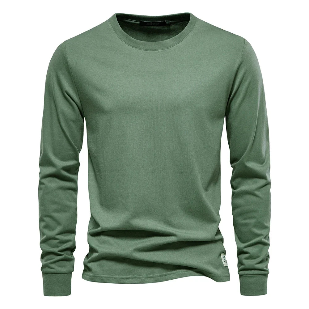 Solid Color Cotton T Shirt Men Casual O-neck Long Sleeved Mens Tshirts Spring Autumn High Quality Basic T-shirt Male