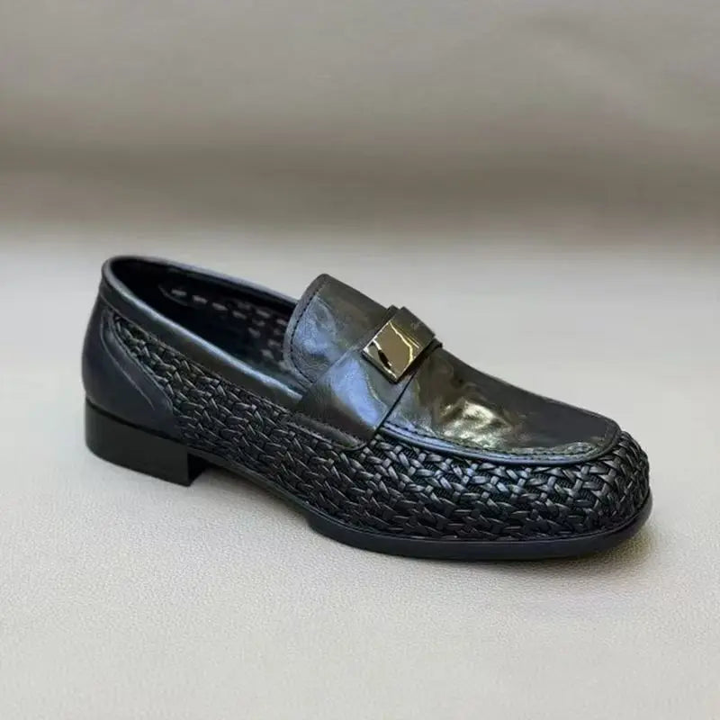 2026 Summer New Hallow Leather Shoes for Man Black Woven Breathable Elegant Shoes Man Fashion Business Loafers Male