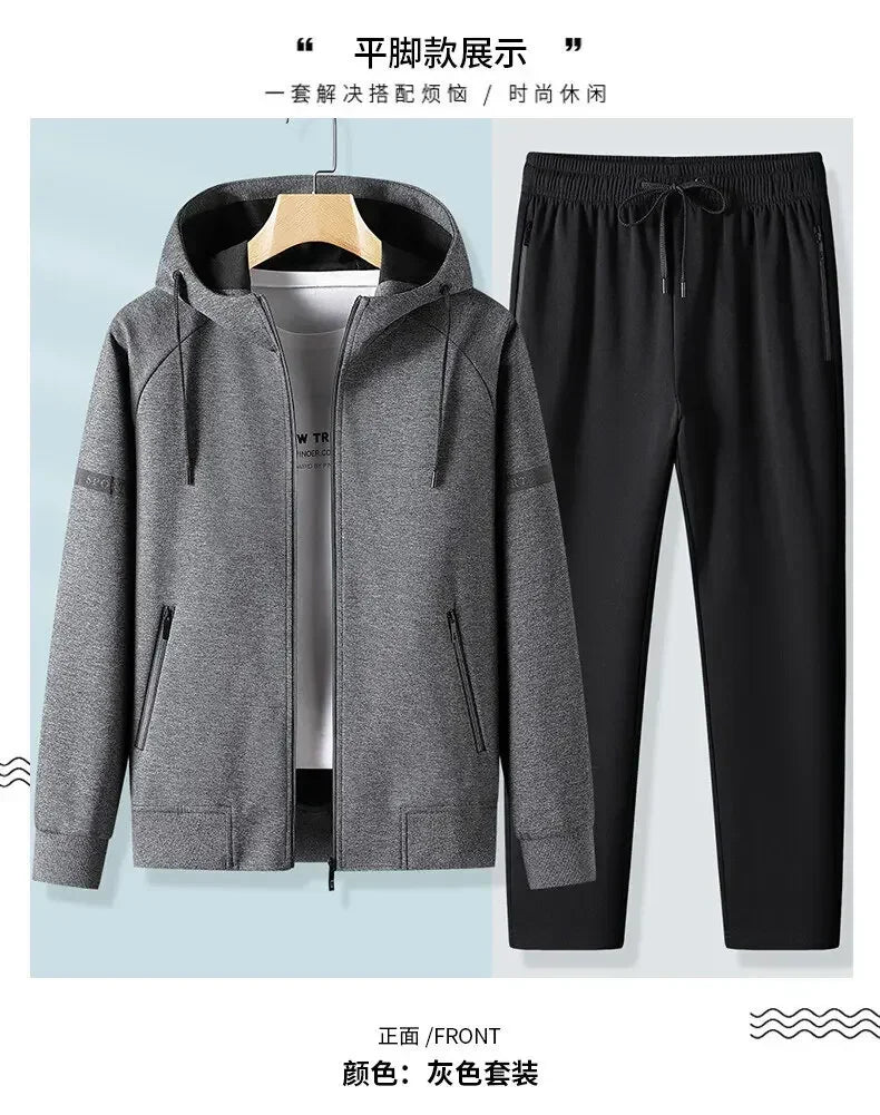 Thicker Fleece Jacket+Pants 2 Pieces Men Winter Tracksuit Sets Black Red Gray Sets Hoodies Casual Hooded Warm Sweatshirts+Pants