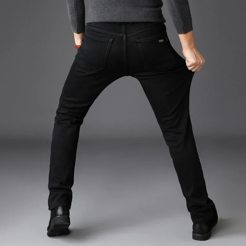 2023 Men's Stretch Black Jeans Classic Style Business Fashion Pure Slim-fit Denim Pants Male Brand Casual Trousers