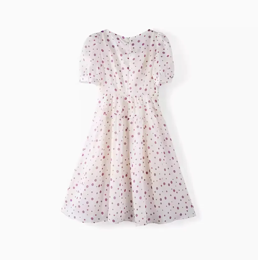 Purple polka dot chiffon dress for women