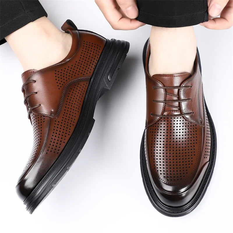 2026 New Men's Breathable Hollow Out Leather Oxford Shoes Formal Business Dress Shoes for Man Summer Autumn Platform Shoe Male