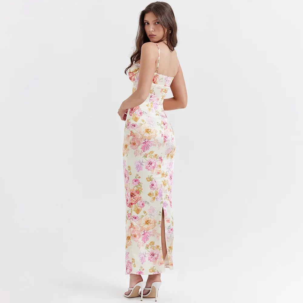Summer Spaghetti Strap Floral Print Party Dresses Elegant Maxi Bodycon Wedding Guest Holiday Dress New In Dress 2023