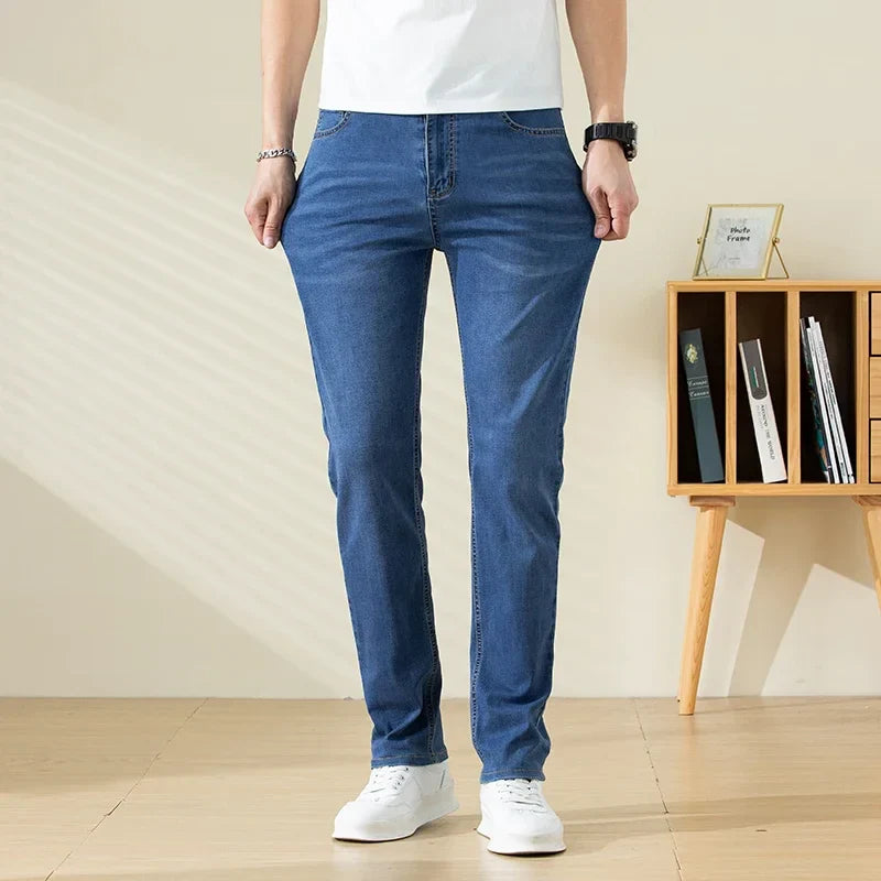 Summer Thin Mens Clothing Cowboys Slim Straight Jeans Men Denim Pants Casual Regular Fitness Men's Trousers Light Blue 2026 Y2K