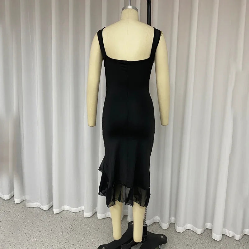 Elegant Solid Sleeveless Nipped Waist Slim Backless Ruffled Party Dresses