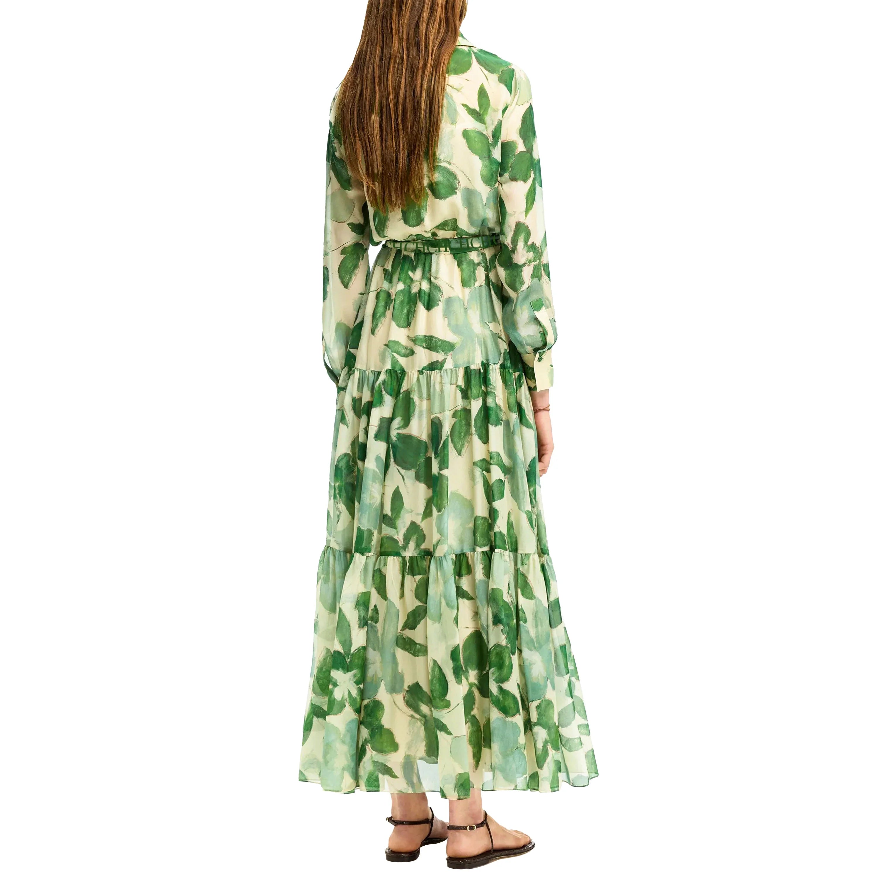 2025 Dresses Women's New Belted Chiffon Print V-neck Chic Slim Long Dress Fashion Elegant Holiday Street Women's Dress