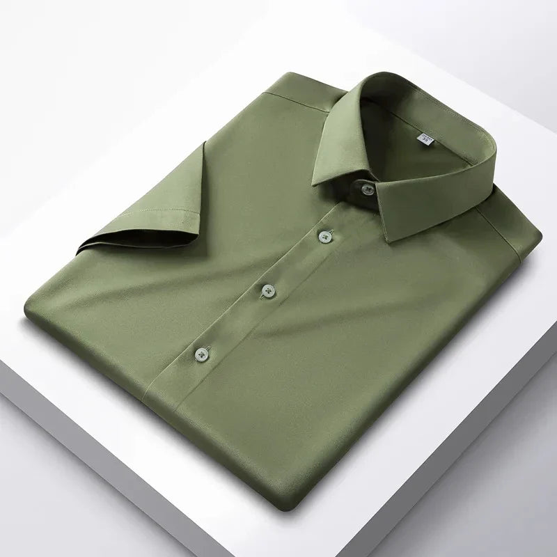 New Spring Summer Men's Shirt Non-Ironing Anti-Wrinkle Business Casual Solid Color Smooth Business Short Sleeves Work Shirt 5XL