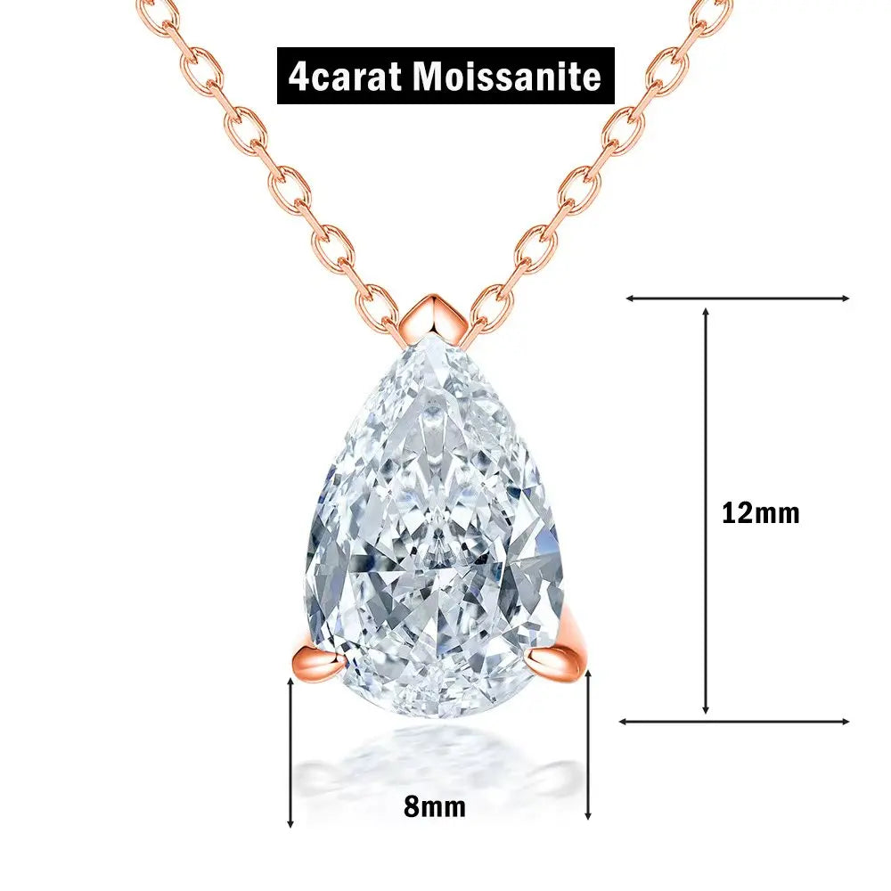 1/2/3/4CT Water Drop Moissanite Pendant Necklace for Women  Certified 925 Silver Pear Cut Solitaire Diamond Pendant Neckchain