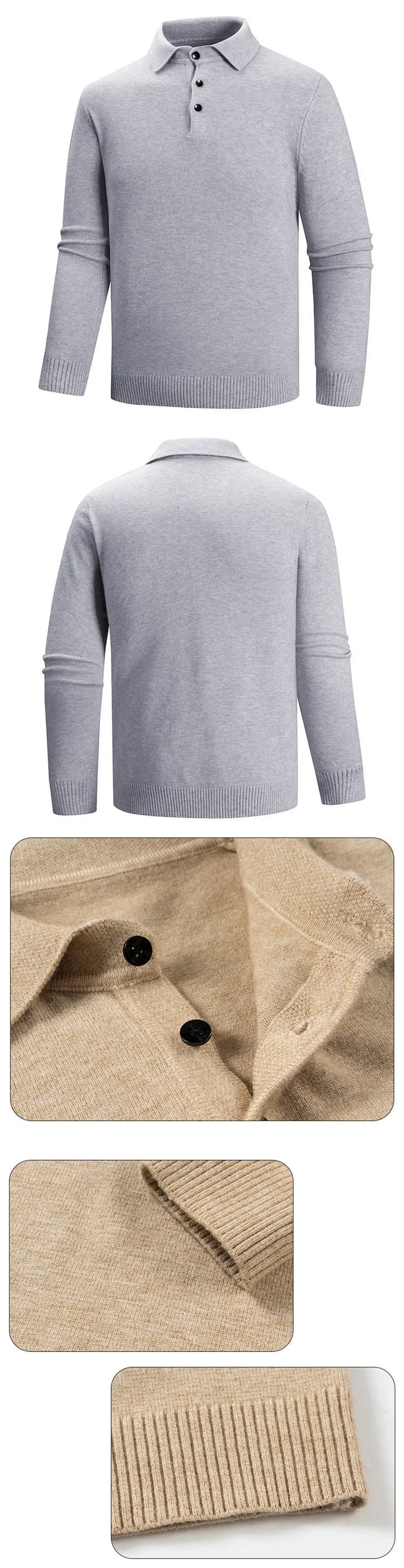 Autumn Mens Knit  Pullover Sweater Lapel Slim Fit Button Pullover HeavyWeight Polo Sweaters Outdoor Winter Warm Solid Streetwear