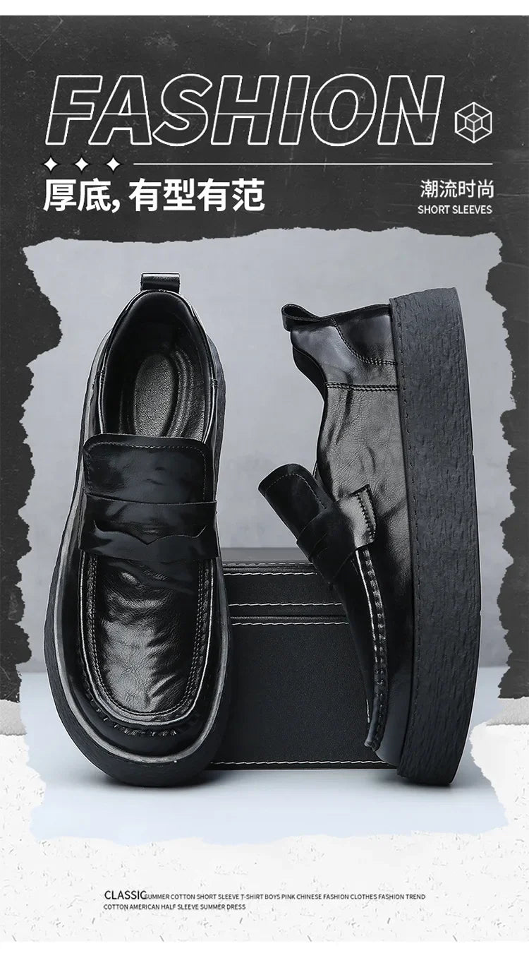 Height-increasing Business Casual Loafers for Men 2026 Spring New Black Designer Shoes Male Fashion Genuine Leather Shoe Man