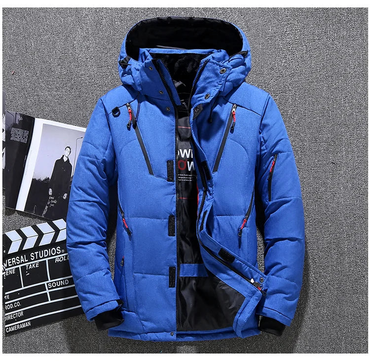 Winter White Duck Down Jacket Men Travel Hiking Thicken Warm Hooded Puffer Jackets Windproof Overcoat Down Coat Male Clothing