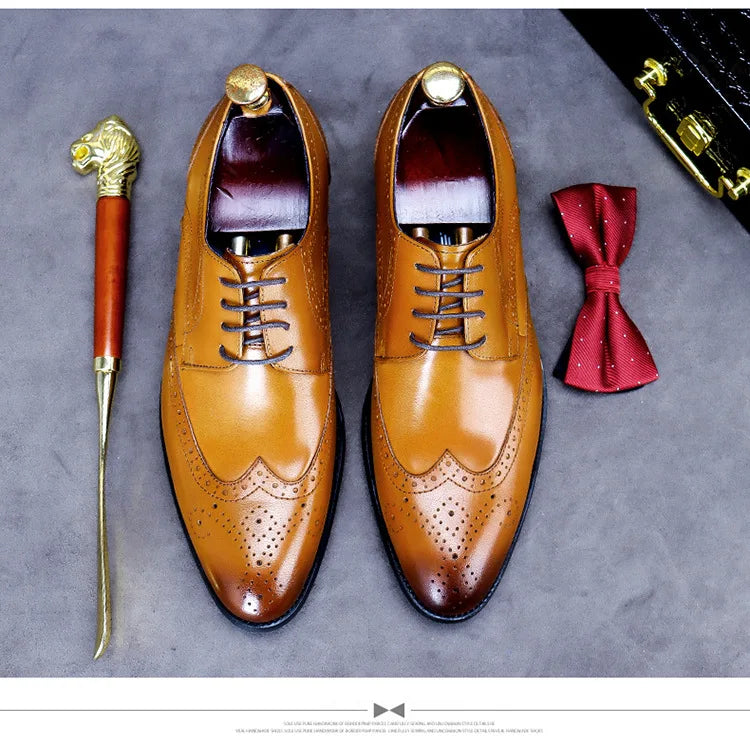 New Men Dress Handmade Shoes Genuine Leather Male Oxford Italian Classic Vintage Lace-up Men's Brogue Shoes Oxford