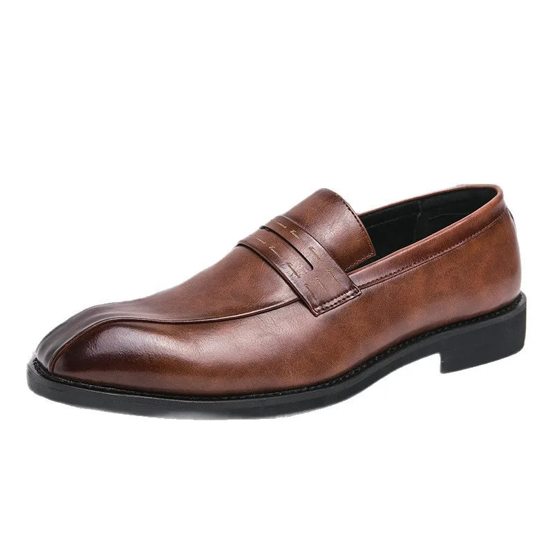 Men's Large Size Thick Bottom Heightening Painted Surface Slip-On Loafers Shoes with Rubber Sole And Ultra Leather Material