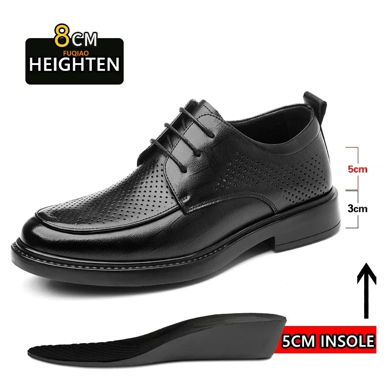 Big Size Elevator Shoes Men Leather Shoes Height Increasing Shoes For Man Increase Insole 6-8CM Invisible Heightening Lift Shoes