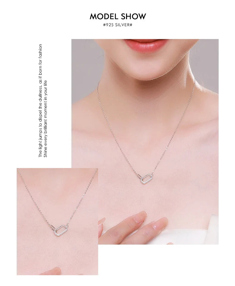 Romantic Lock Design Sparkling Clear CZ Necklace 925 Sterling Silver Chain Necklace For Women Fine Jewelry Wedding Gift