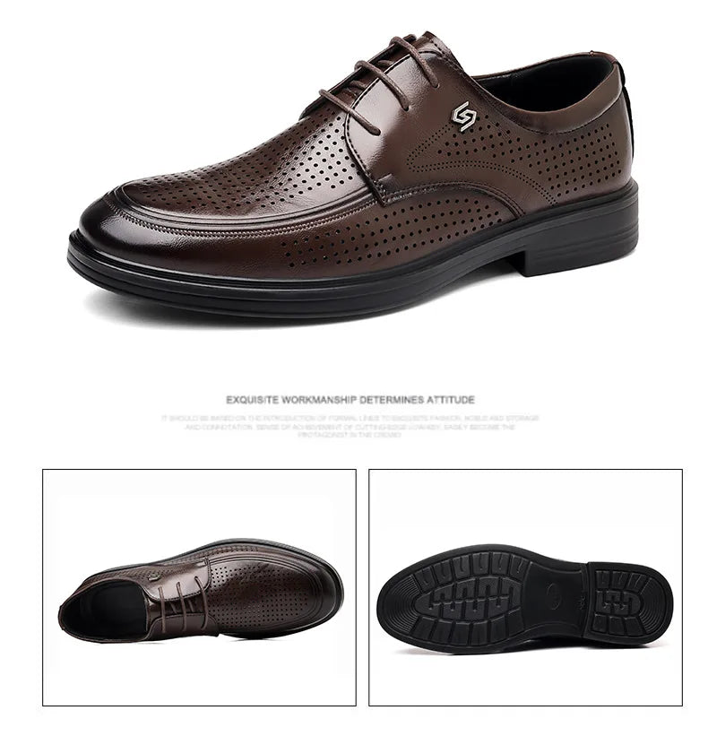 Summer New Hallow Leather Shoes for Men Solid Color Lace Fashion Business Casual Shoe Male Breathable Dress Elegant Shoes Man