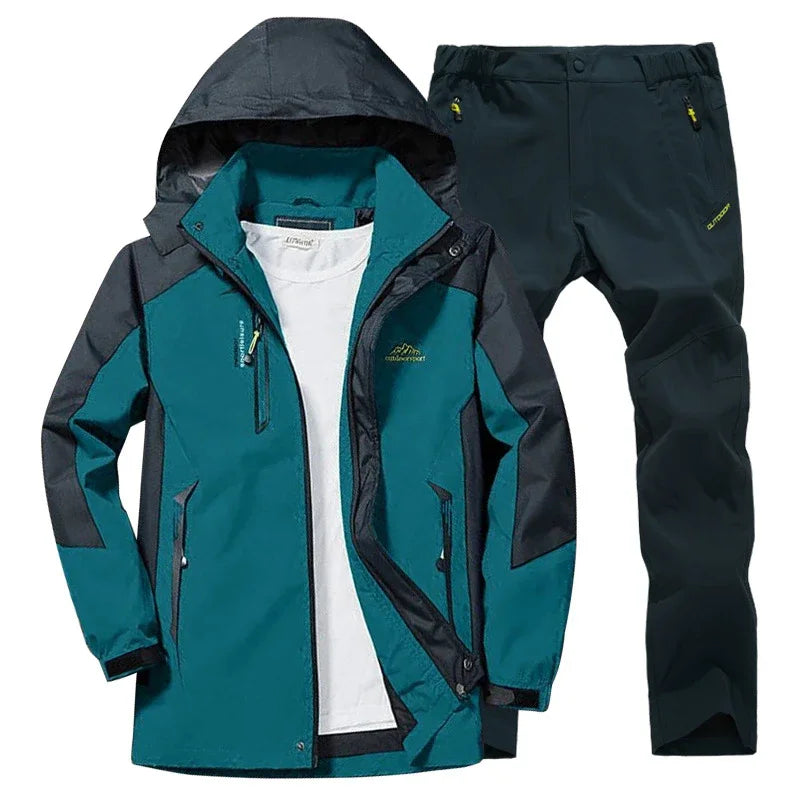 Outdoor Jacket Pants Sets Men Fleece Thermal Waterproof Windproof Hooded Jackets Hiking Military Trip Mountain Camping Clothes