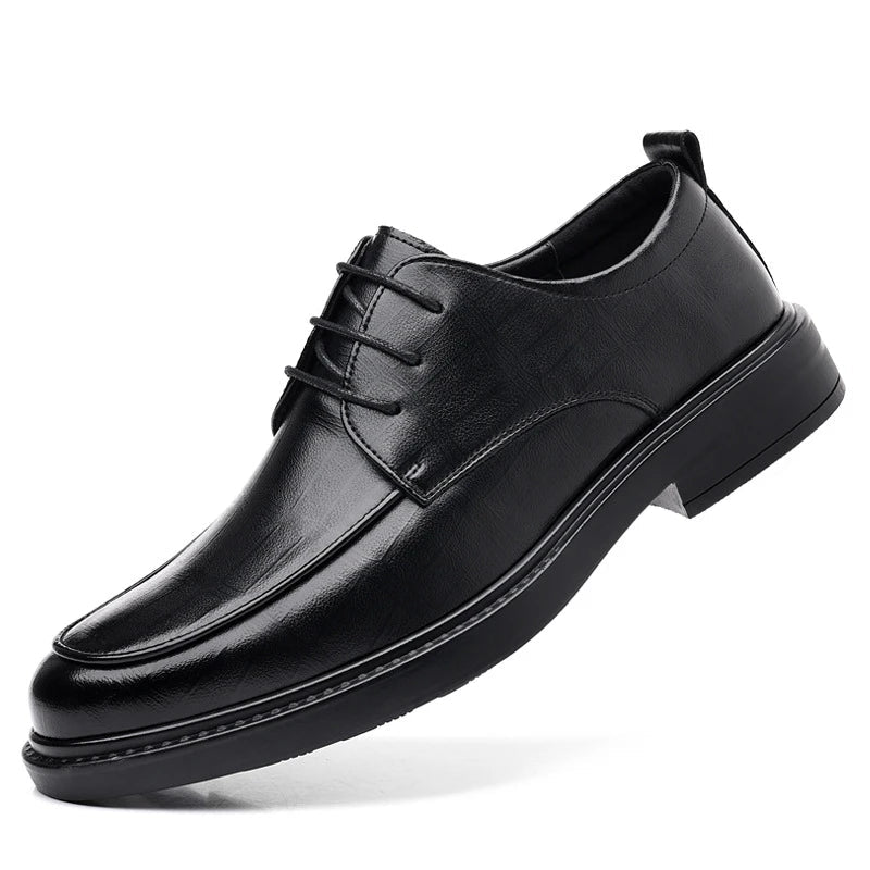 Leather Shoes Men's Four Seasons Business Formal British Casual Commuting Style Black Heightening Wedding Groom's Shoes New