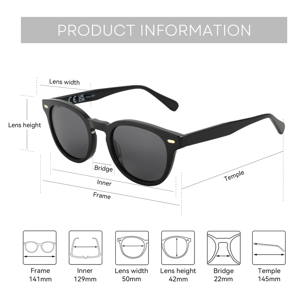 Classical High-quality Acetate Polarized Sunglasses Unisex UV400 Protection Shade Retro Round Sun Glasses ZS6211