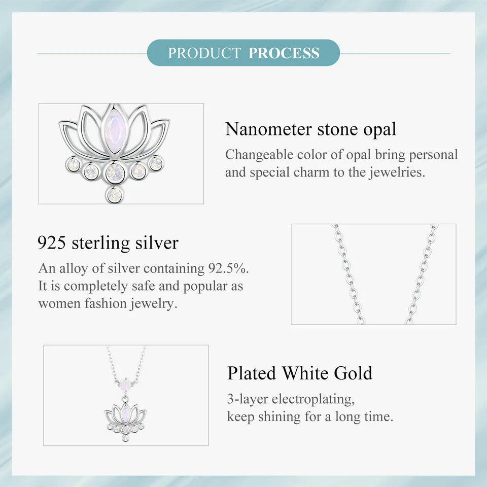925 Sterling Silver Lotus Pendant Necklace Pink Opal Flower Neck Chain for Women Engagement Birthday Fine Jewelry Gift