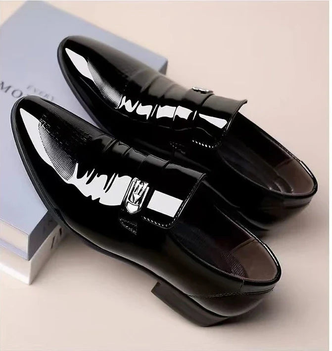 Dress Shoes Man Patent Leather Spring Autumn Bright Upper Pointed Toe Social Shoe for Men Casual 2025 Trend High Quality Fashion