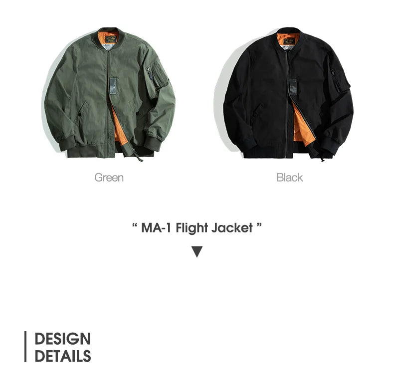 Retro MA1 Bomber Flight Jackets Green Windproof Pilot Jacket Casual Motorcycle Baseball Coat for Men's Spring and Autumn