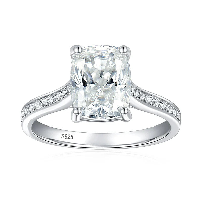 3ct Cushion Cut Full Moissanite Wedding Band Ring 925 Sterling Silver with Gold Plated Eternity Band Engagement Rings