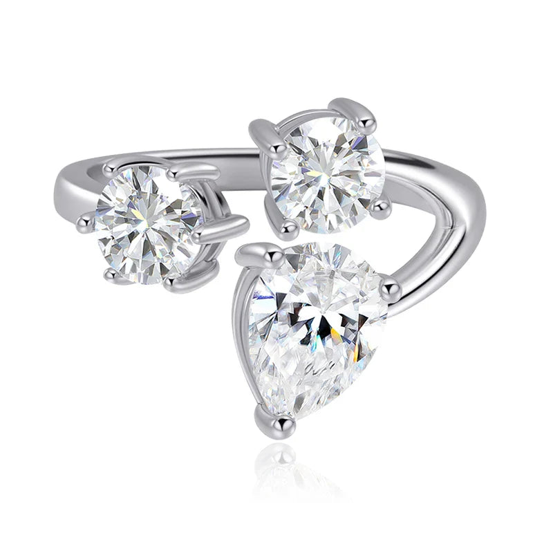 Pear/round Cut Adjustable Moissanite Rings for Women Ideal Cut Female S925 Sterling Silver Plated 18K Lab Diamond Band