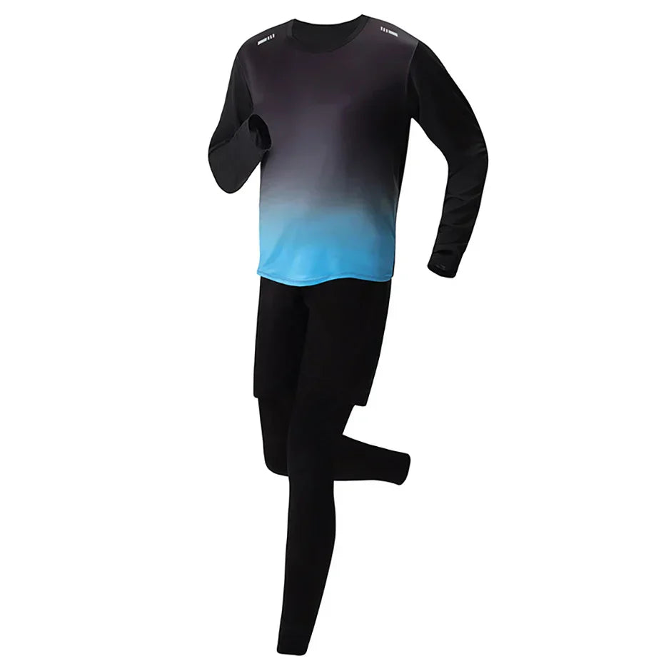 5-Piece Men's Quick-drying Sports Suit Fitness Running Tight Elastic Trousers With Cap Gradient Coat Round Neck Casual T-shirt
