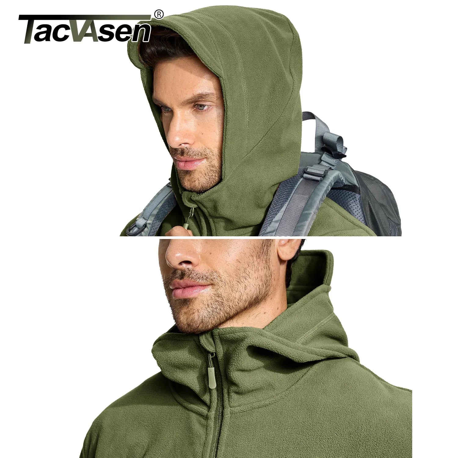 TACVASEN Winter Hooded Coats Mens Fleece Jackets Full Zip Up Multi-Pockets Fishing Hiking Climbing Outerwear Causal Parka Tops