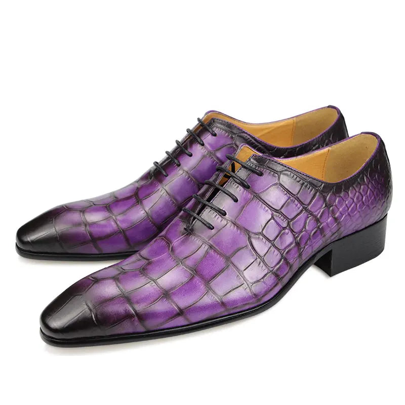 Fashion Crocodile Pattern Print Genuine Leather Shoes Summer Men Dress Wedding Shoes Casual Business Pointed Toe Leather Shoes