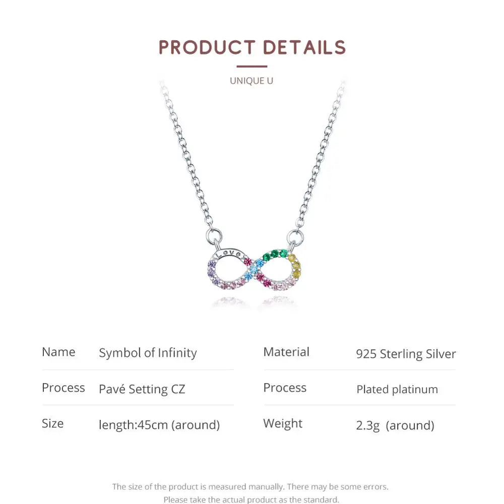 Genuine 925 Sterling Silver Rainbow Color Infinite Love Short Chain Necklace for Women Girl Gift Collar 2020 New SCN402