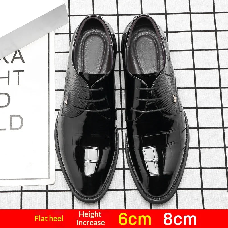 Mens Elevator Shoes 6/8CM Height Increase Invisible Hidden Formal Oxford Derby Leather Dress Shoes for Wedding Business Lace Up