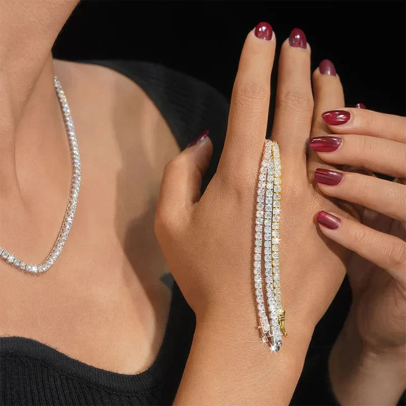 Hidden Spring Buckle Full Moissanite Tennis Bracelet D Color 2/2.5/3/4/5mm Lab Diamond Link Bracelets For Women Man Gift