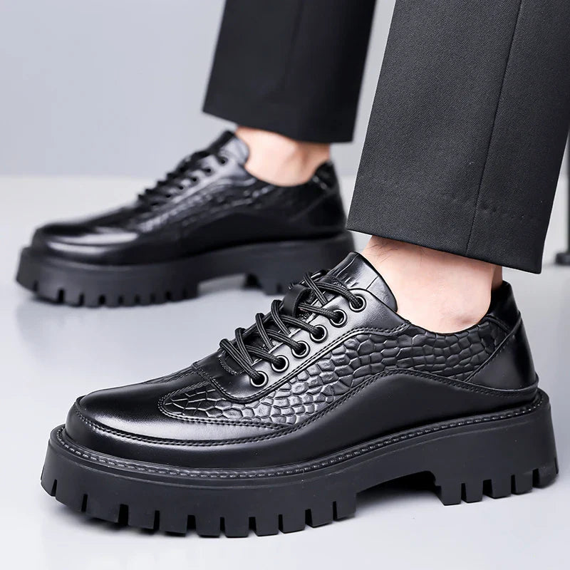 Retro Brown Men's Banquet Leather Shoes Thick Soled Wear-resistant Work Shoes2025 Classic Brand Men's Business Dress Shoes