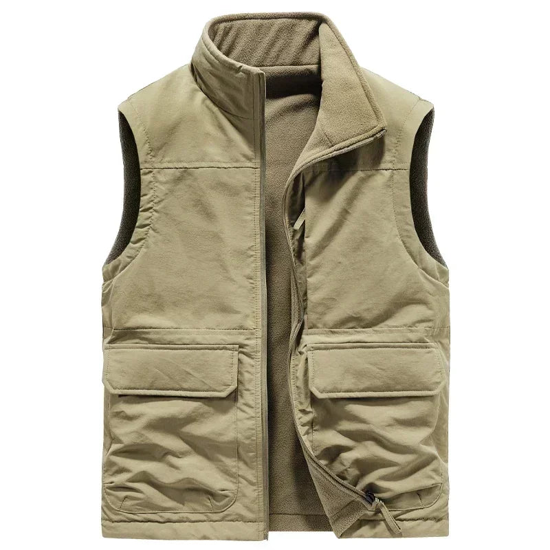 Reversible Sleeveless Jacket Men's Vest Coat Winter Waistcoat Thick Warm Fleece Workwear Tops Cargo Vest Windbreaker New Fashion