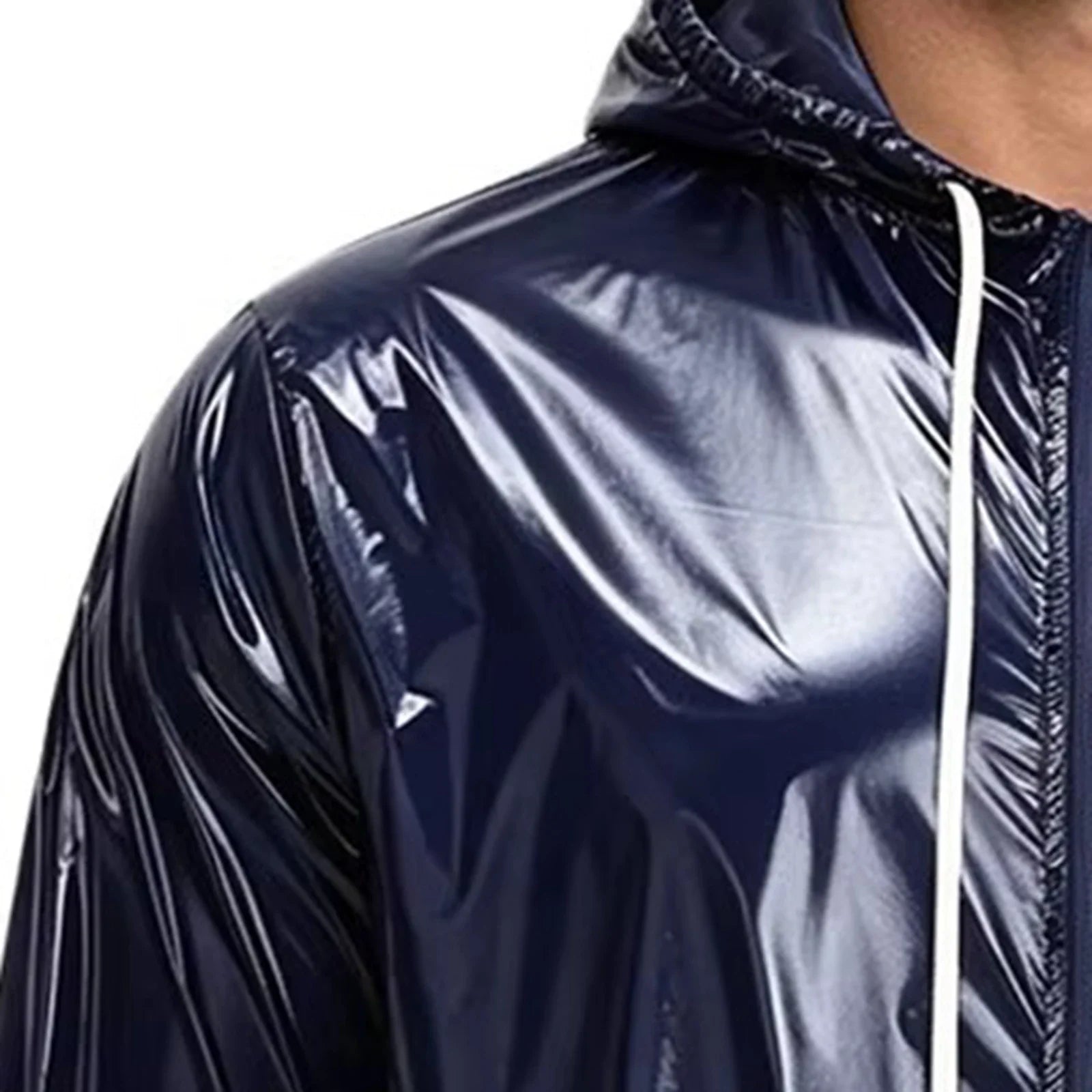 Mens Waterproof Hooded Raincoat Long Sleeve Front Zipper Rain Jacket Windbreaker with Drawstring Hood for Hiking Fishing Biking