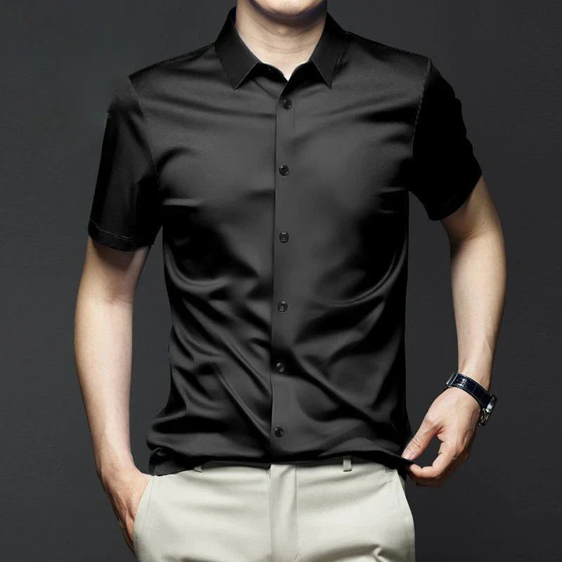 New Spring Summer Men's Shirt Non-Ironing Anti-Wrinkle Business Casual Solid Color Smooth Business Short Sleeves Work Shirt 5XL