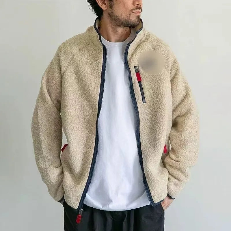 Men's Fleece Lined Jacket Autumn Winter Warm Stand Collar Zipper Casual Versatile Long Sleeve Cotton Nylon Lined Indoor Outdoor