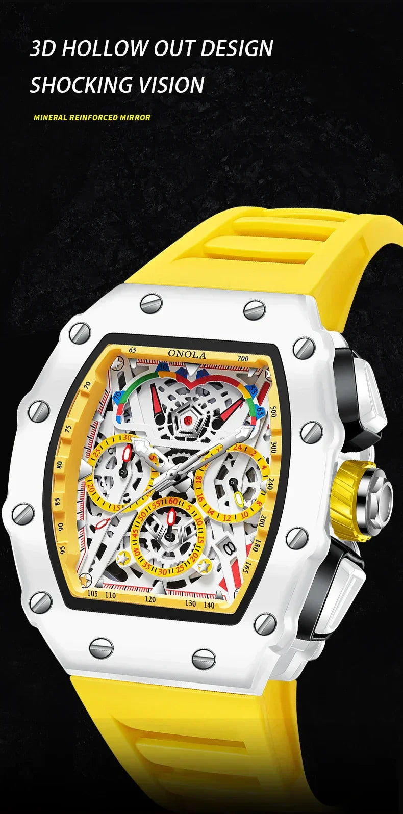 Luxury Watch Men's ONOLA Fashion Casual  Multifunctional Silicone Tape Waterproof Quartz Watch White