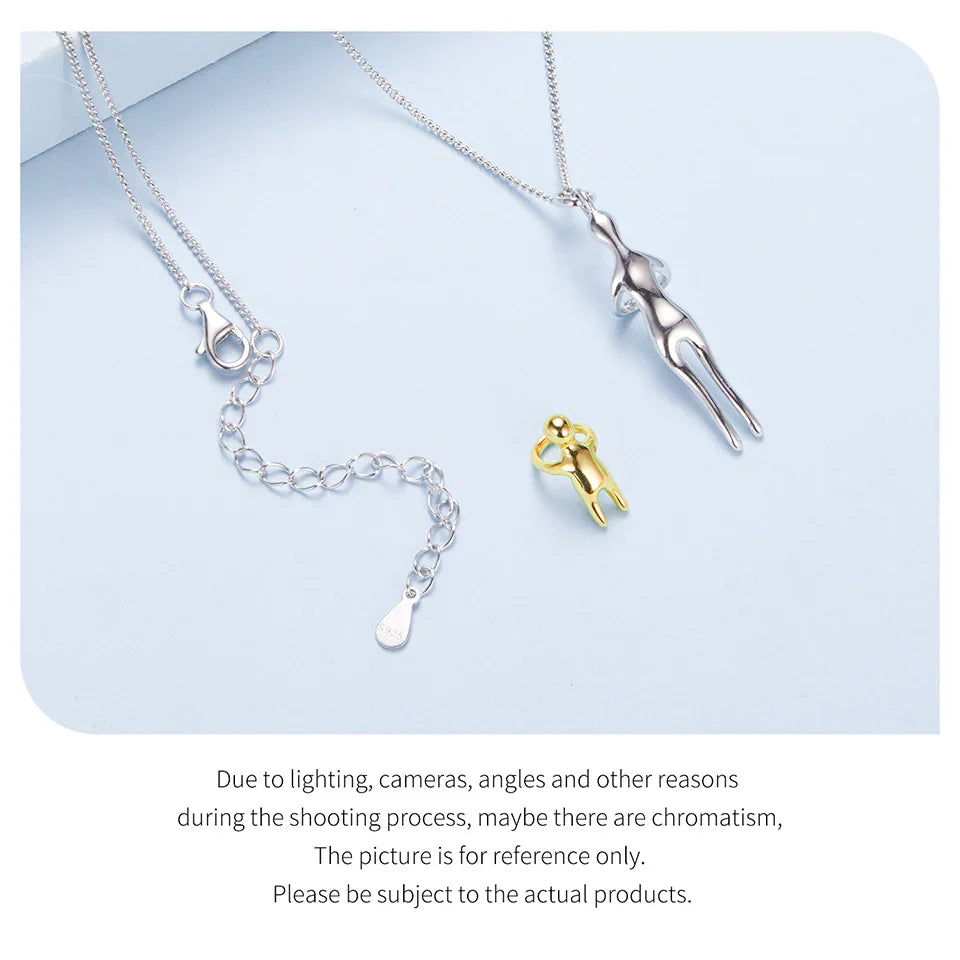 925 Sterling Silver Two-tones Hug Necklace, Detachable Sweet Love Pendant with O-chain for Women Men DIY Couple Necklaces