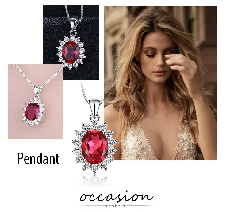 Princess Diana Created Blue Sapphire Ruby Simulated Emerald 925 Sterling Silver Pendant Necklace Women No Chain