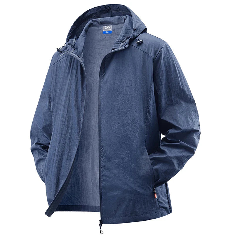 Men’s lightweight waterproof hiking jacket, hooded outdoor sports coat, summer sun protection, M–XXL