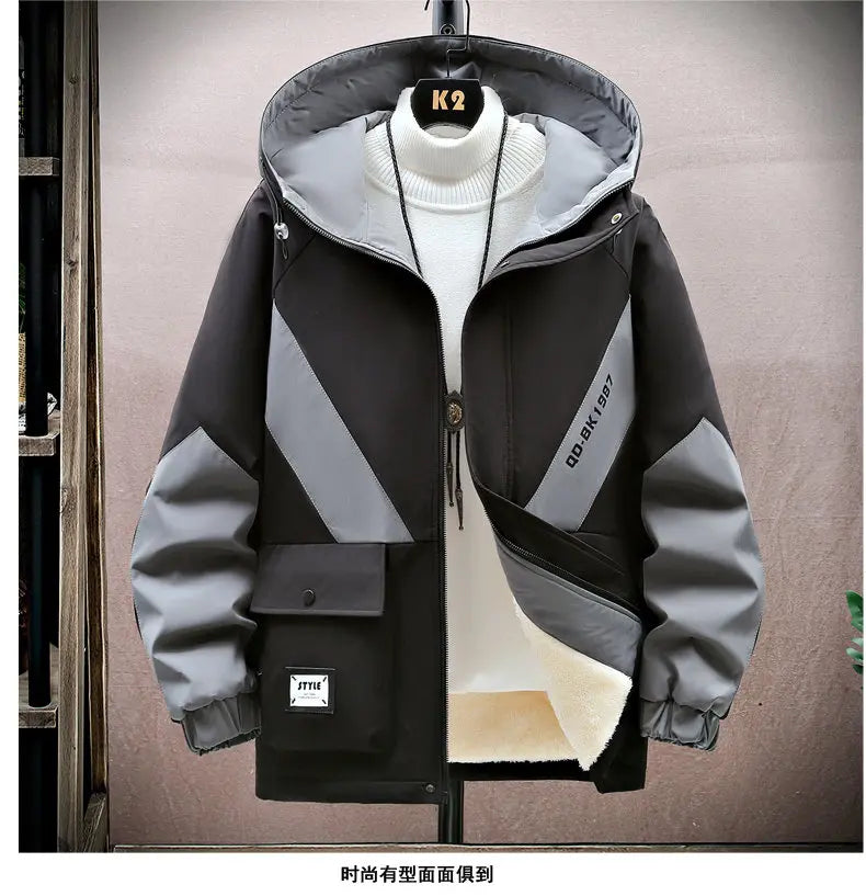 Winter Tracksuit Men Warm Sports Printed Thick Suit Mens Casual Hooded jacket+Pants Sweatsuit Male 2 Piece Sportswear