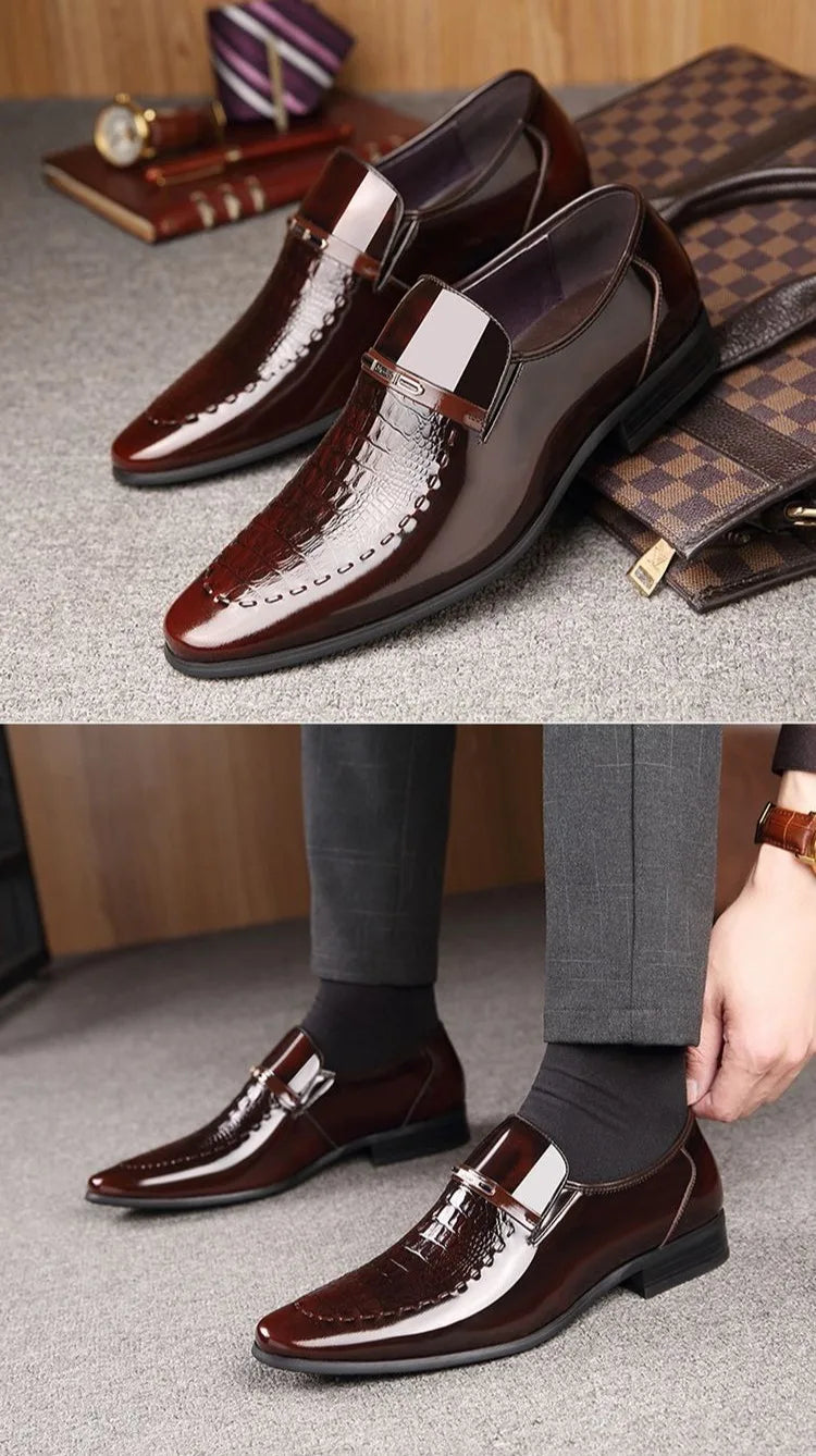 Men's Business Casual Leather Shoes Korean Style Pointed Toe Breathable Big Size Office Groomsmen Groom Wedding