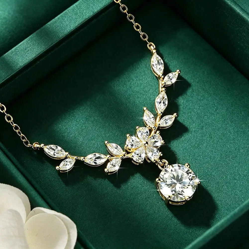 Sparkling 8MM Moissanite Necklace 14K Gold Filled Floral-Style Pendant Necklaces for Women CWedding Jewelry Gift